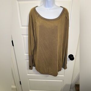 NWOT White Birch Brown Thumbhole Long Sleeve Top 1XL